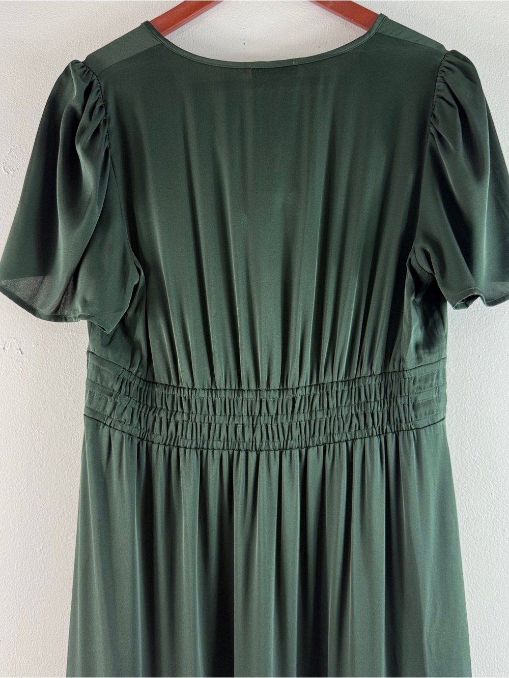 Quince Washable Silk Tiered Maxi Dress Dark Forest Green Size M V Neck Pockets - Picture 7 of 14
